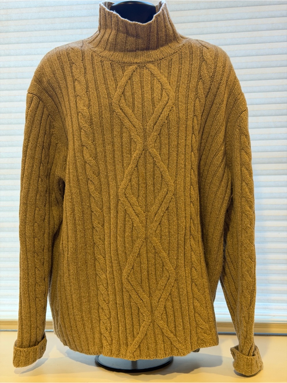Banana Republic Cable Knit Turtleneck Sweater Tan Natural Wool Mens XL